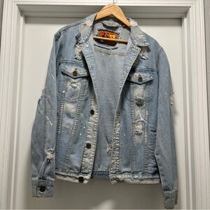 Fair Trade Cotton-“ROLLING PAPER BRAND” M Distressed Denim Jacket Destroyed